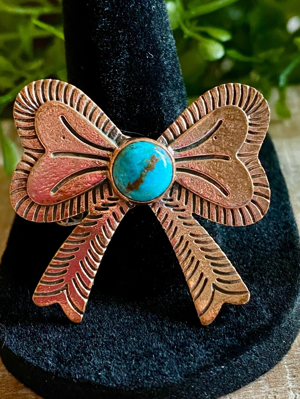 R65 White Water Turquoise copper bow statement ring | size: ADJUSTABLE 9-12